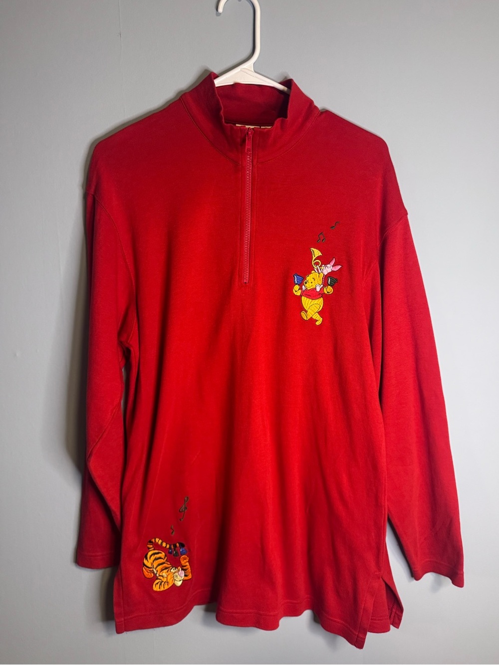 Vintage 90s Disney Womens S Distressed Winnie the Pooh Half Zip Shirt Top Red
